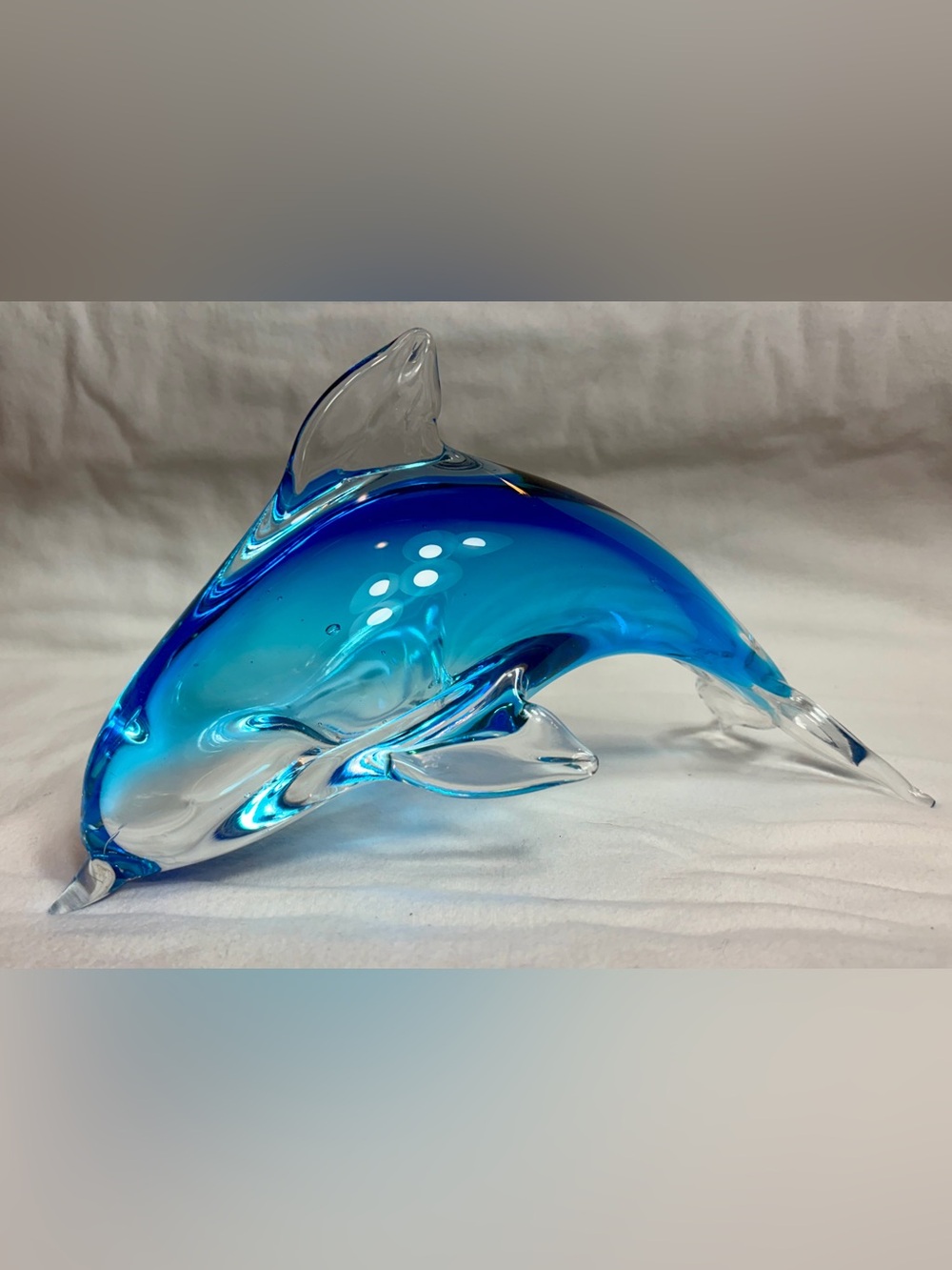 Glass Dolphin Blue Clear Handblown Bubbles Ombré 10” 6” NO FLAWS Florida Ocean